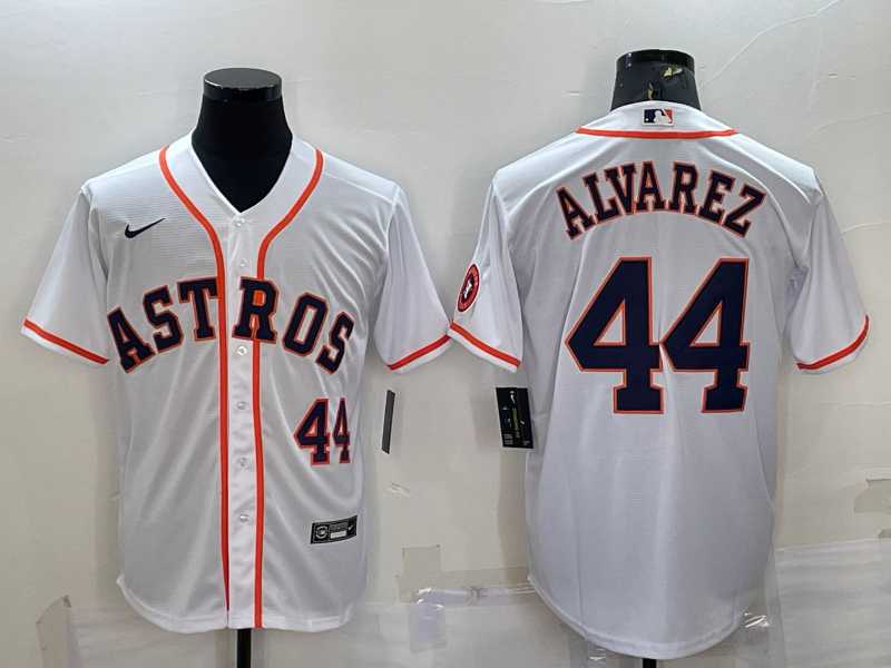 Mens Houston Astros #44 Yordan Alvarez Number White With Patch Stitched MLB Cool Base Nike Jersey